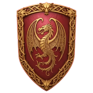 Ornate clan shield with golden dragon emblem